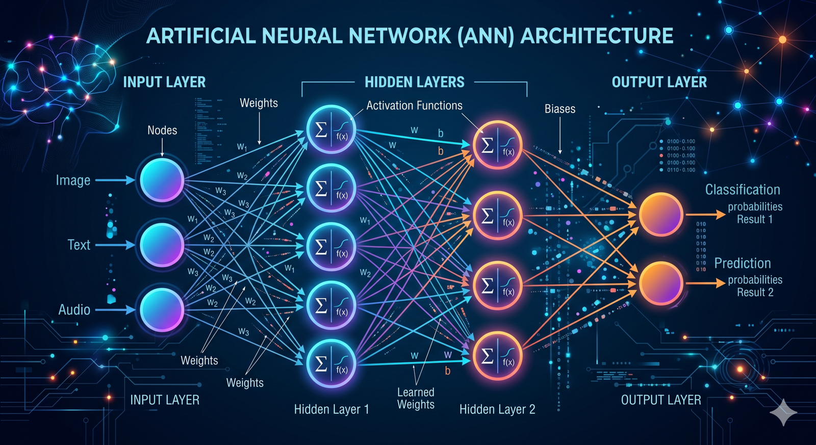 Arquitetura de uma Rede Neural Artificial.